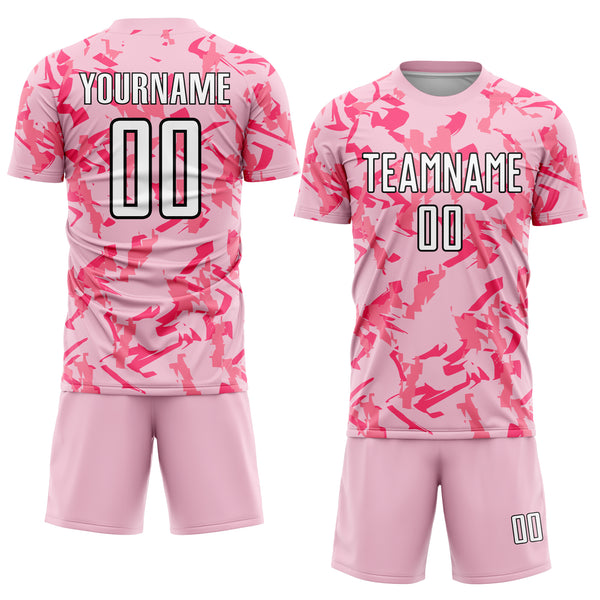 Custom Light Pink Black-Pink Abstract Geometric Pattern Sublimation Soccer Uniform Jersey