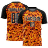 Custom Black Gold-White Flame Sublimation Soccer Uniform Jersey