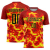 Custom Red Black-Light Yellow Flame Sublimation Soccer Uniform Jersey