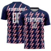 Custom Navy White-Medium Pink Zigzag Shape Sublimation Soccer Uniform Jersey