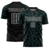 Custom Black Midnight Green-White Abstract Network Splash Sublimation Soccer Uniform Jersey