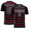 Custom Black Crimson-White Geometric Shapes And Line Sublimation Soccer Uniform Jersey