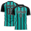 Custom Black Aqua-White Line Sublimation Soccer Uniform Jersey