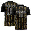 Custom Black Old Gold-White Line Sublimation Soccer Uniform Jersey