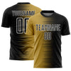 Custom Black Old Gold-White Gradient Line Sublimation Soccer Uniform Jersey