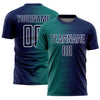 Custom Navy Teal-White Gradient Line Sublimation Soccer Uniform Jersey