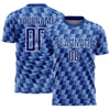 Custom Royal Light Blue-White Line Sublimation Soccer Uniform Jersey