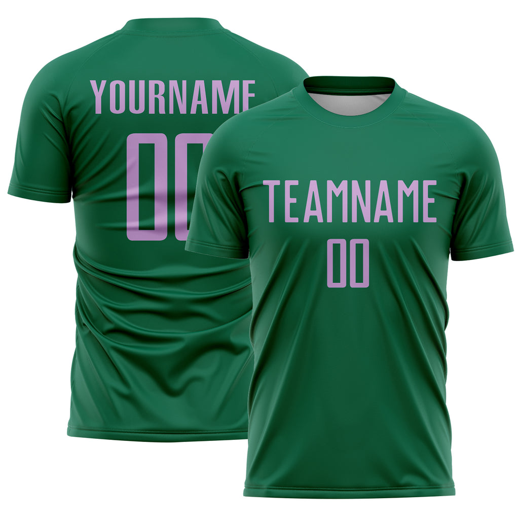 Custom Kelly Green Light Purple Sublimation Soccer Uniform Jersey