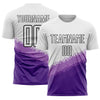 Custom White Medium Purple Purple-Black Gradient Geometric Shape Sublimation Soccer Uniform Jersey