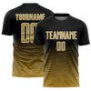 Custom Black Old Gold-White Gradient Line Sublimation Soccer Uniform Jersey
