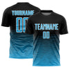 Custom Black Sky Blue-White Gradient Line Sublimation Soccer Uniform Jersey