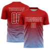 Custom Red Light Blue-White Gradient Line Sublimation Soccer Uniform Jersey