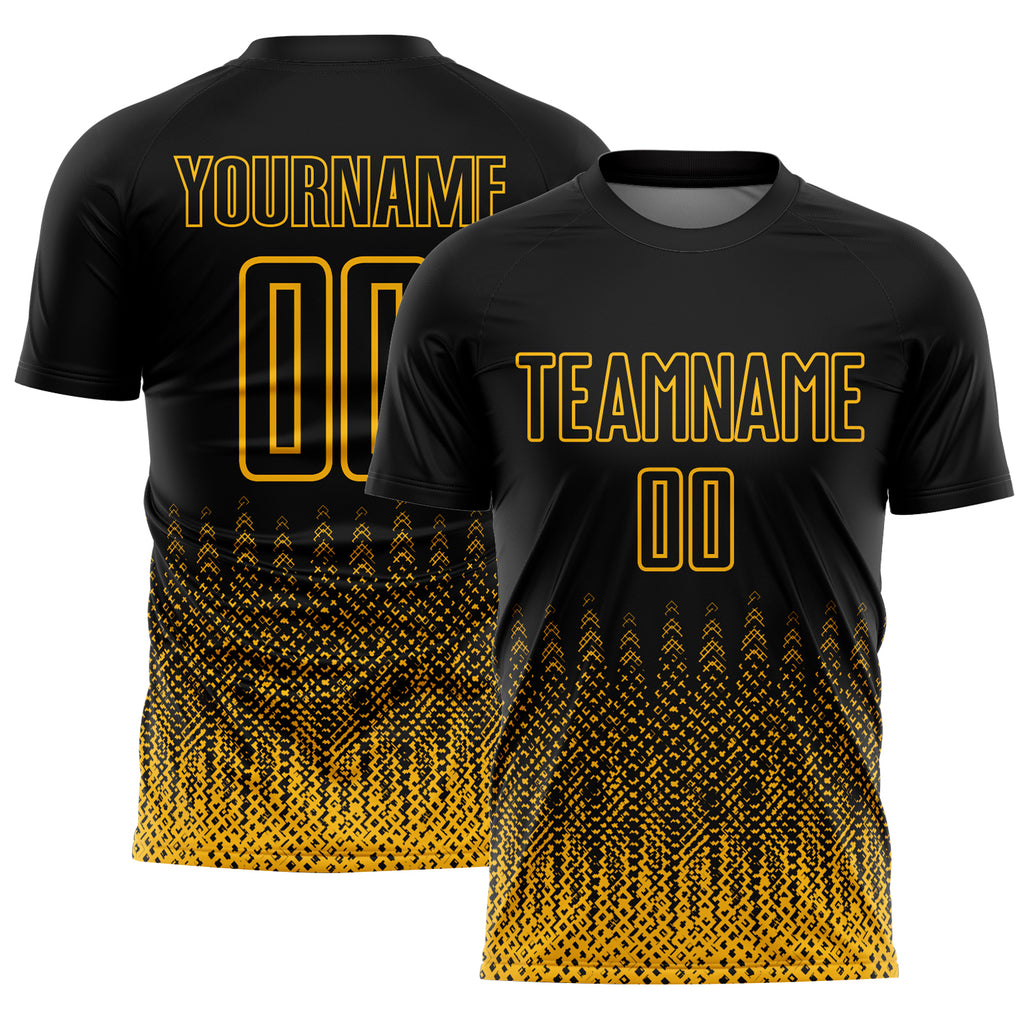 Custom Black Gold Geometric Shape Sublimation Soccer Uniform Jersey