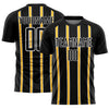 Custom Black Gold-White Stripe Line Sublimation Soccer Uniform Jersey
