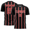 Custom Black Red-White Stripe Line Sublimation Soccer Uniform Jersey