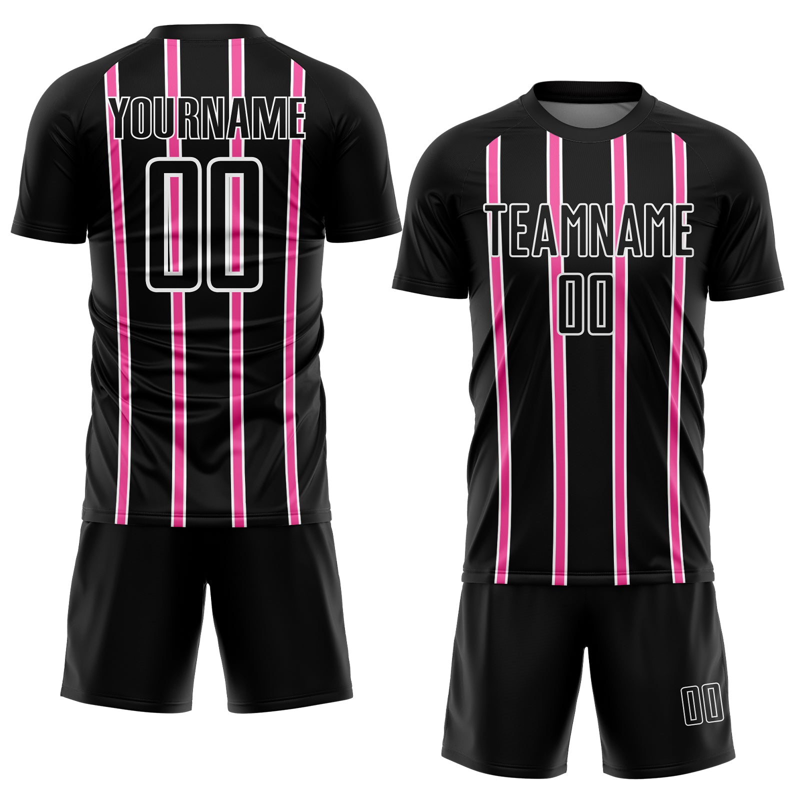 Custom Black Pink-White Stripe Line Sublimation Soccer Uniform Jersey