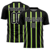Custom Black Neon Green-White Stripe Line Sublimation Soccer Uniform Jersey