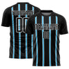 Custom Black Sky Blue-White Stripe Line Sublimation Soccer Uniform Jersey