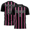Custom Black Hot Pink-White Stripe Line Sublimation Soccer Uniform Jersey