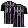 Custom Black Medium Purple-White Stripe Line Sublimation Soccer Uniform Jersey