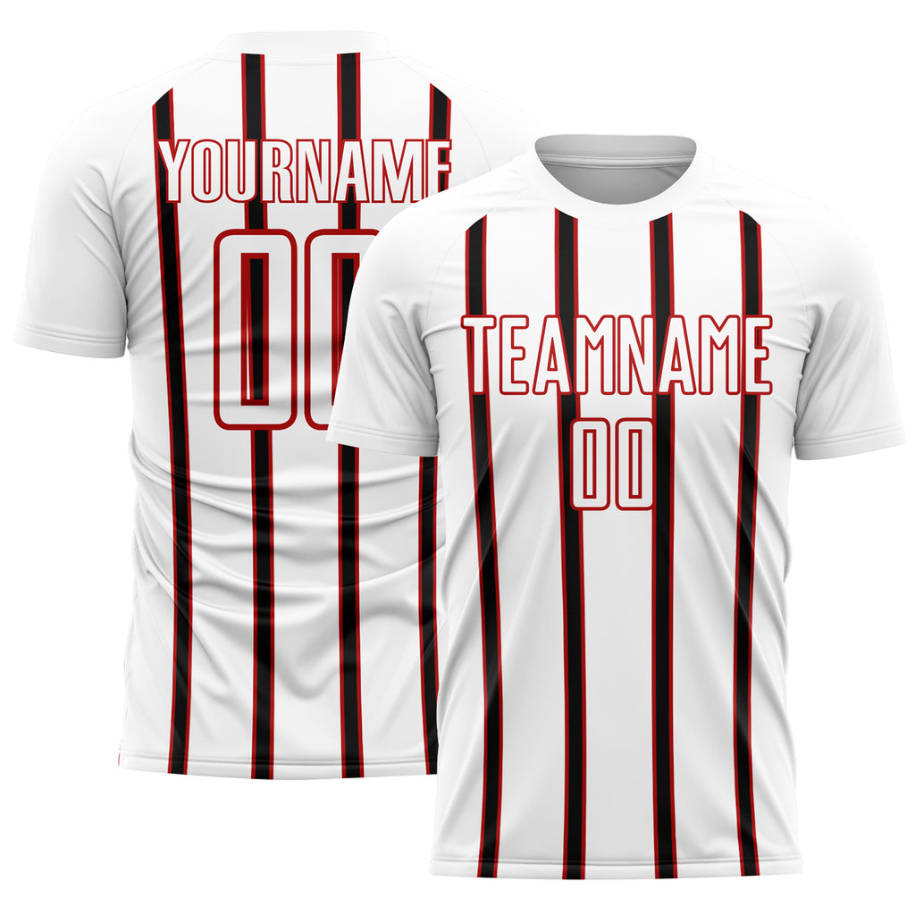 Custom White Black-Red Stripe Line Sublimation Soccer Uniform Jersey