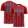 Custom Red Navy-White Stripe Line Sublimation Soccer Uniform Jersey