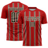 Custom Red Olive-White Stripe Line Sublimation Soccer Uniform Jersey