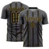 Custom Gray Black-Old Gold Stripe Line Sublimation Soccer Uniform Jersey