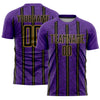Custom Purple Black-Old Gold Stripe Line Sublimation Soccer Uniform Jersey