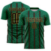 Custom Kelly Green Black-Old Gold Stripe Line Sublimation Soccer Uniform Jersey
