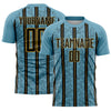 Custom Shadow Blue Black-Old Gold Stripe Line Sublimation Soccer Uniform Jersey