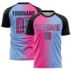 Custom Light Blue Pink-Black Sublimation Gradient Fashion Soccer Uniform Jersey