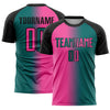 Custom Teal Pink-Black Sublimation Gradient Fashion Soccer Uniform Jersey