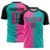 Custom Aqua Pink-Black Sublimation Gradient Fashion Soccer Uniform Jersey
