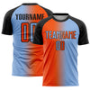 Custom Light Blue Orange-Black Sublimation Gradient Fashion Soccer Uniform Jersey