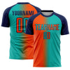 Custom Aqua Orange-Navy Sublimation Gradient Fashion Soccer Uniform Jersey