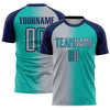 Custom Aqua Gray-Navy Sublimation Gradient Fashion Soccer Uniform Jersey