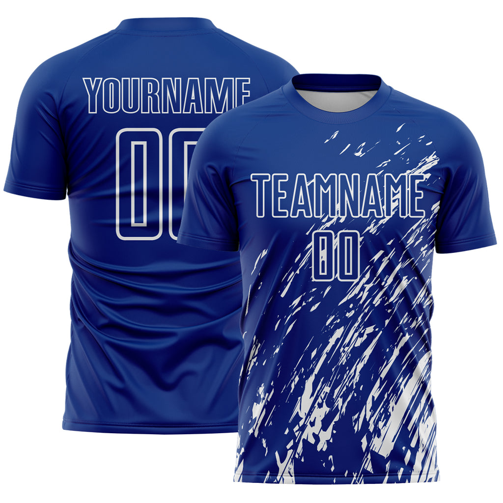 Custom Royal White Splash Sublimation Soccer Uniform Jersey