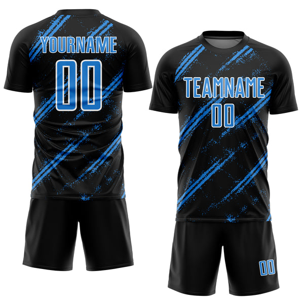 Custom Black Powder Blue-White Abstract Fragment Art Splash Sublimation Soccer Uniform Jersey