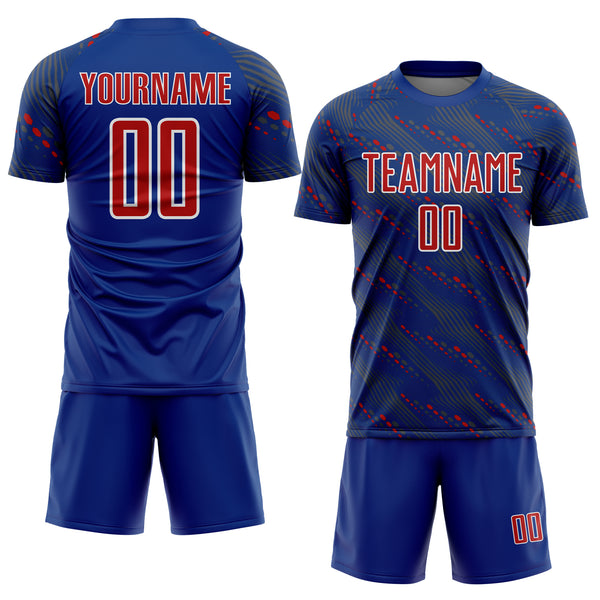 Custom Royal Red-White Slant Lines Sports Sublimation Soccer Uniform Jersey