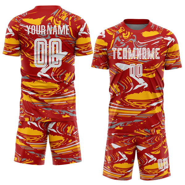 Custom Figure Light Blue Red-Gold Fluid Art Splash Sublimation Soccer Uniform Jersey