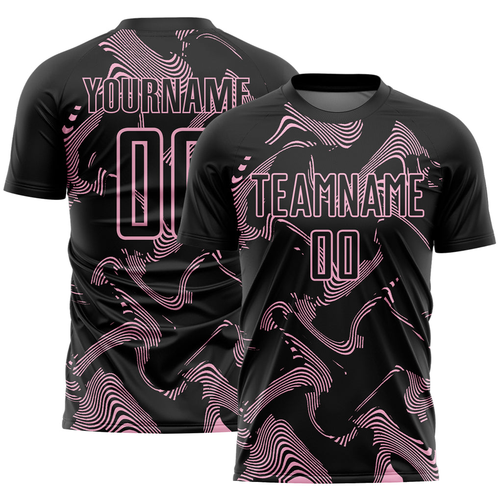Custom Black Light Pink Curve Lines Sports Sublimation Soccer Uniform Jersey