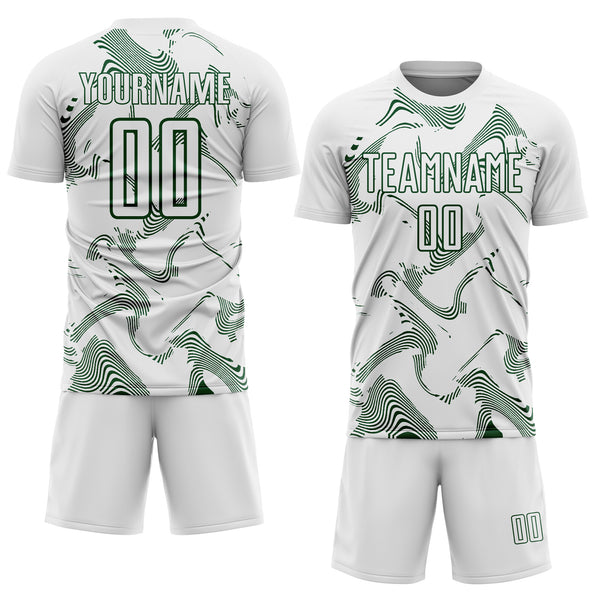 Custom White Green Curve Lines Sports Sublimation Soccer Uniform Jersey