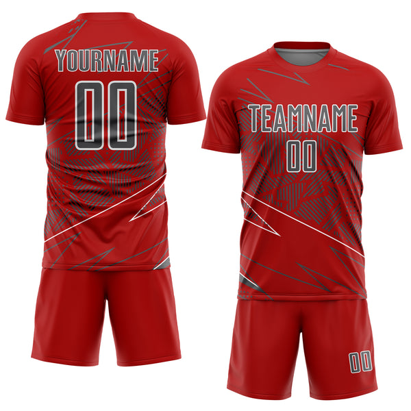 Custom Red Steel Gray-White Lines Sports Sublimation Soccer Uniform Jersey