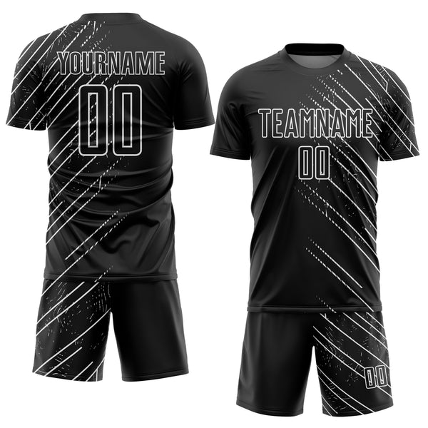 Custom Black White Lines Sports Sublimation Soccer Uniform Jersey