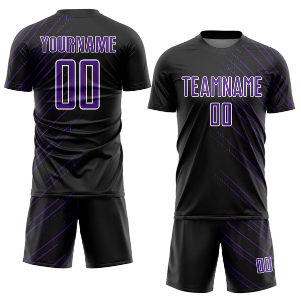 Custom Black Purple-White Lines Sports Sublimation Soccer Uniform Jersey