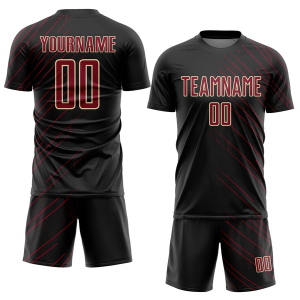 Custom Black Crimson-Cream Lines Sports Sublimation Soccer Uniform Jersey