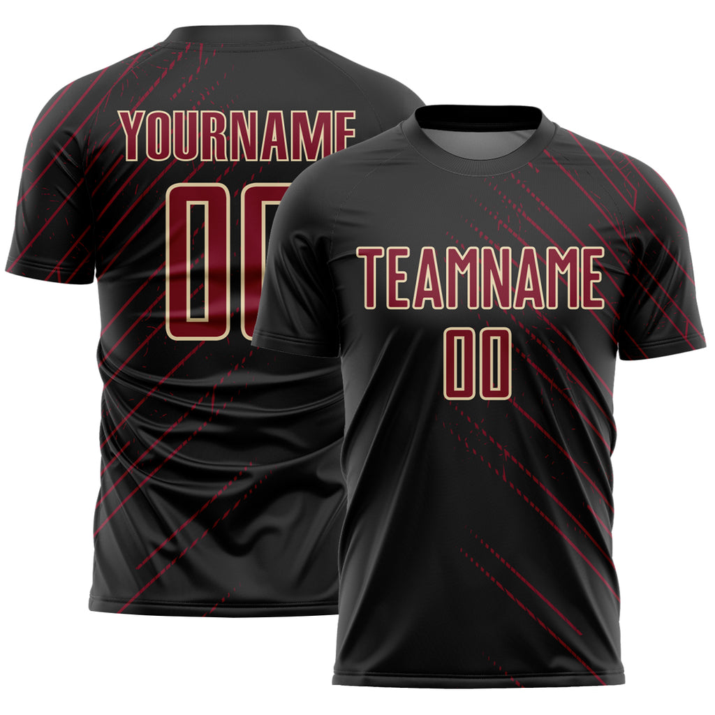 Custom Black Crimson-Cream Lines Sports Sublimation Soccer Uniform Jersey