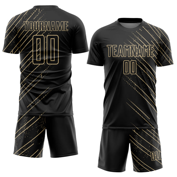 Custom Black Vegas Gold Lines Sports Sublimation Soccer Uniform Jersey