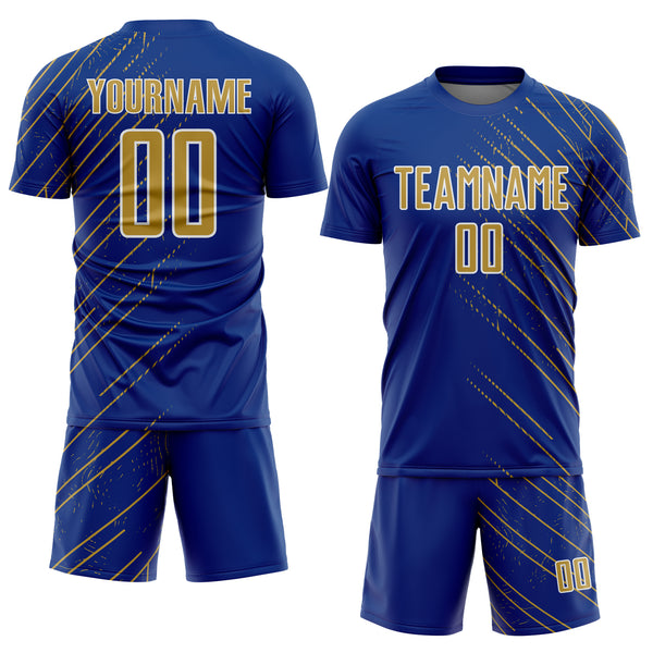 Custom Royal Old Gold-White Lines Sports Sublimation Soccer Uniform Jersey
